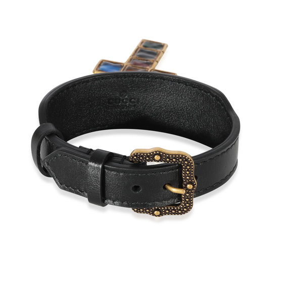 GUCCI Leather Lion Head & Jewel Toned Cross Gold-Tone Bracelet - Picture 3 of 5